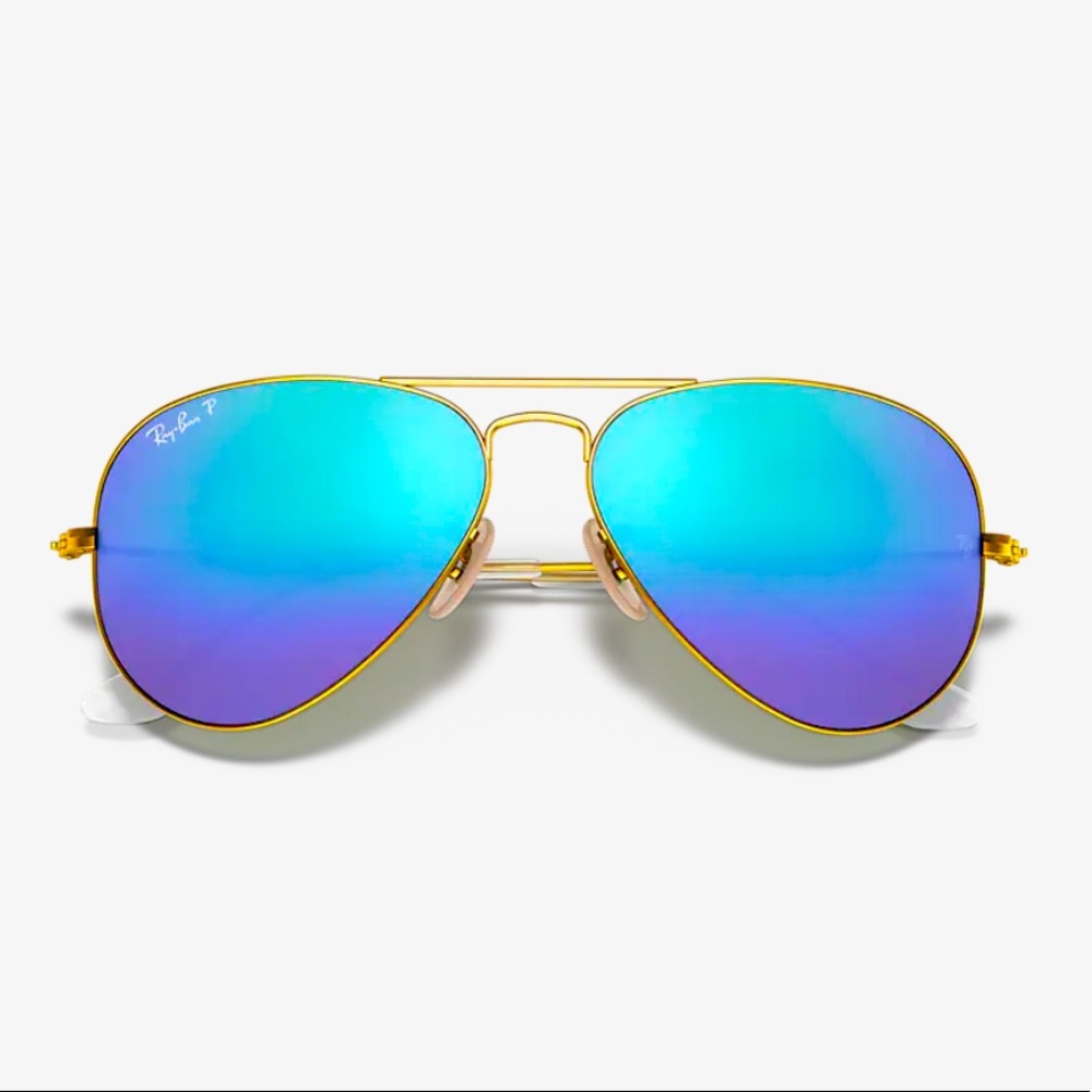 Ray Ban Aviators RB3025 Polarized/Blue flash mirror lenses.